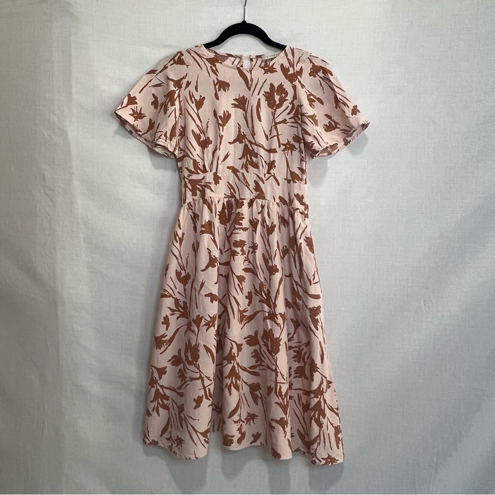 Downeast, Women’s Pink & Brown Floral Short Sleeve Dress, Size XS